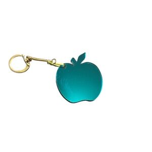 Mirrored Acrylic Teal Blue Apple Key Chain Mirror Back NEW Lucky